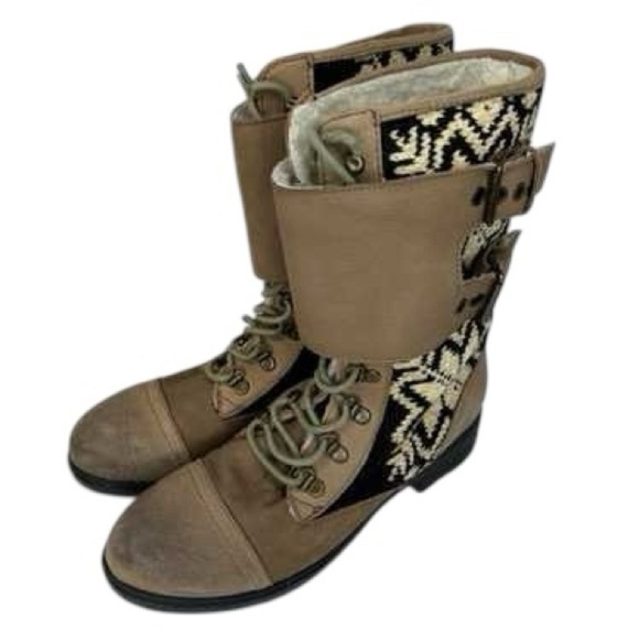 Kelsi Dagger Brown Ilya Womens Leather Block Heel Size 8 Mid Calf Sherpa Boots - Picture 4 of 9